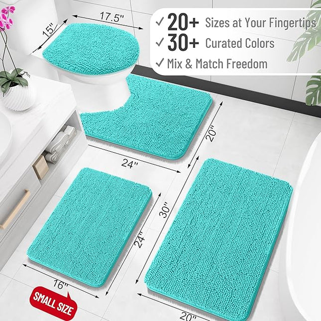 OLANLY Toilet Rugs U-Shaped 24x20, Extra Soft Absorbent Chenille Contour Bathroom Rugs for Toilet, Dry Quickly, Machine Washable, Non-Slip Bath Mat, Teal