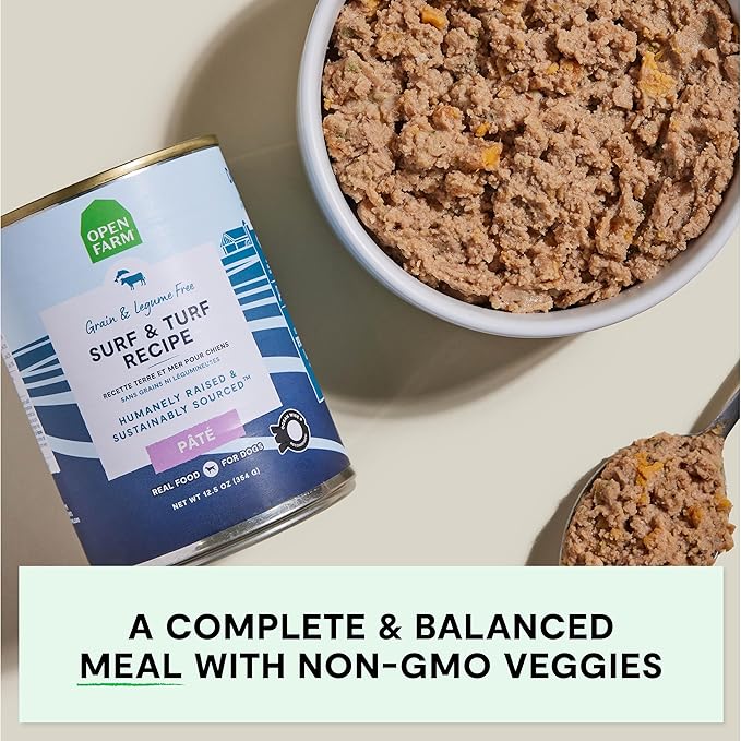 Open Farm Canned Dog Food, Paté for Complete & Balanced Nutrition, Grain-Free and Legume-Free, Surf & Turf Recipe, 12.5oz Cans (Pack of 12)