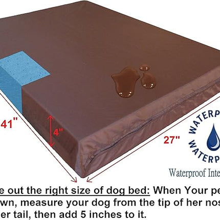 Dogbed4less Orthopedic Dog Bed with Gel Memory Foam for Medium Large Pet, Waterproof Liner, Durable Microsuede Brown Cover, 41X27X4 Inch (Fit 42X28 Crate)