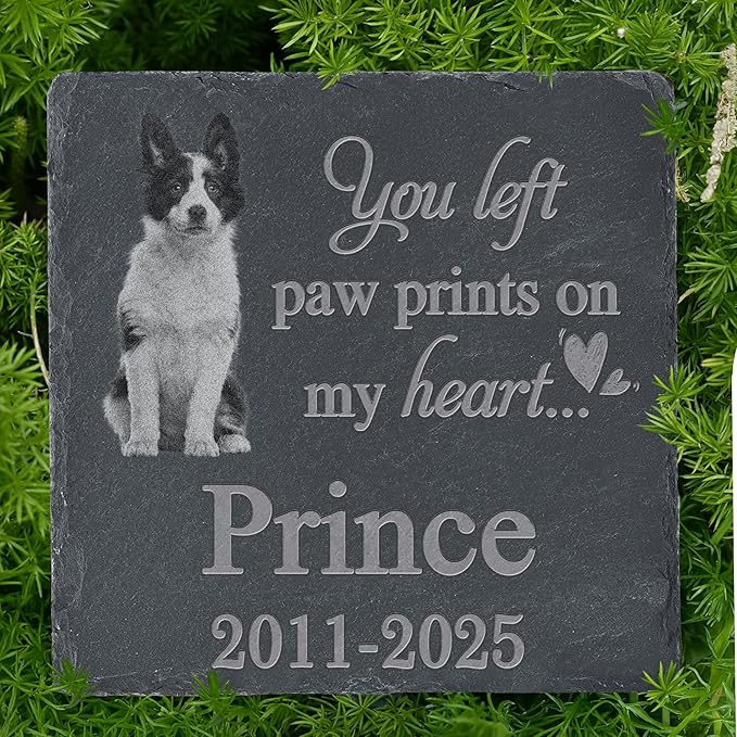Personalized Pet Memorial Stone, Dog Memorial Gifts, Pet Loss Sympathy Gift, in Memory of Dog Cat - Paw Prints On My Heart（Square）