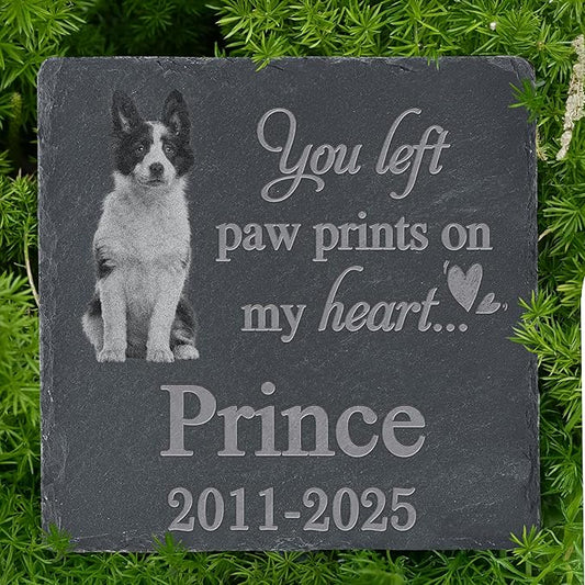 Personalized Pet Memorial Stone, Dog Memorial Gifts, Pet Loss Sympathy Gift, in Memory of Dog Cat - Paw Prints On My Heart（Square）