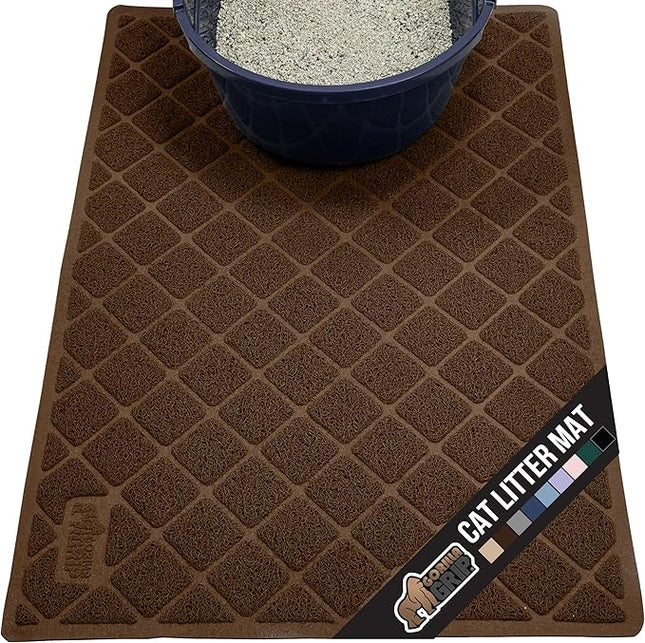 GORILLA GRIP Cat Litter Box Mat, 35x23, Water Resistant, US Designed Kitty Litter Trapping Mats, Easy to Clean, Scatter Control, Less Mess and Clean Floors, Kitten Supplies for Indoor Cats, Brown