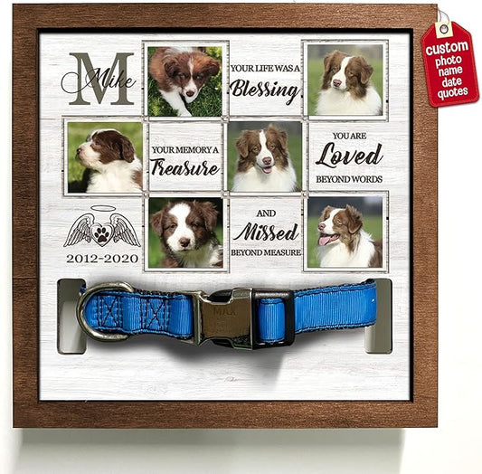 Customized Pet Memorial Frame Wooden Dog Heartfelt Gift Deceased Personalized Dog Loss Sign Remembrance Animal Passing Away Puppy Picture Frames Gifts for Pet Owners Christmas Tabletop Plaque