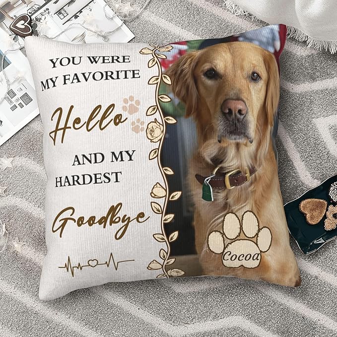 Funnylife Personalized Pet Memorial Throw Pillow with Photo Pet Memorial Gifts for Dogs Cats Loss of Dog Sympathy Gift Dog Bereavement Remembrance Picture Pillow