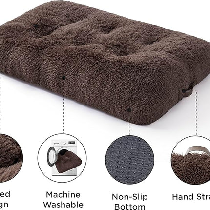 Bedsure Washable Extra Large Dog Bed for Crate, Faux Fur Dog Crate Pad for Large Breed, Plush Soft Comfort Dogs Sleeping Mat, Anti-Slip Pet Kennel Pad, 41" x 29", Dark Brown