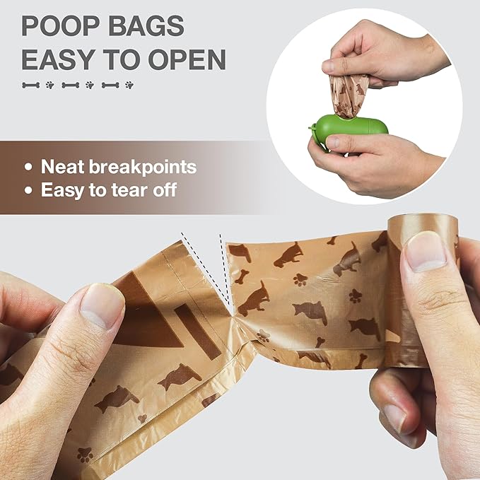 180 Count Dog Poop Bags with Dispenser, Leak-Proof Large Doggie Bag for Poop, Extra Thick Doggy Waste Bags, Unscented, Pet Trash Bags Holder Outdoor Puppy Walking and Traveling Rolls, Brown