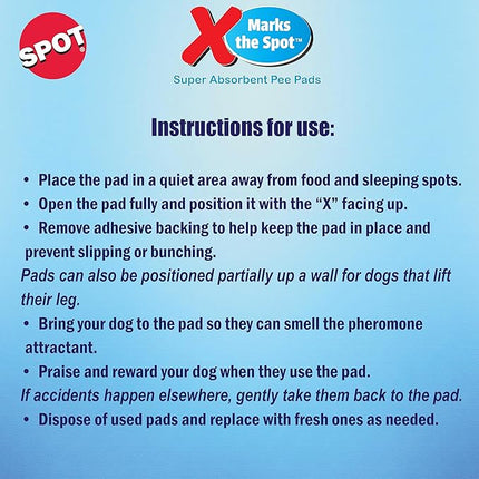 SPOT X Marks The Spot Extra Absorbent Puppy Pads with Adhesive Strips & Pheromones – Attracts Dogs to Center for Training & Potty, 22" x 22", 50-Pack