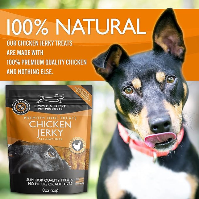 Emmy's Best EBPP Chicken Jerky Dog Treats Made in USA - 100% Natural Jerky Treats Made with Real Chicken - Grilled Chicken Strips for Medium Dogs, Large and Small Dogs - 8oz Bag