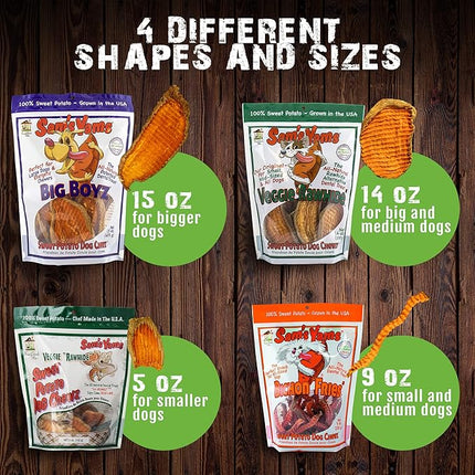 Sams Yams Sweet Potato Dog Treats, Healthy Dog Treats for Large Dogs - Sweet Potato Dog Treats Made in USA, High Fiber, Vegan Dental Chews - Big Boyz, Sweet Potato Dog Chewz, 15oz (Pack of 6)