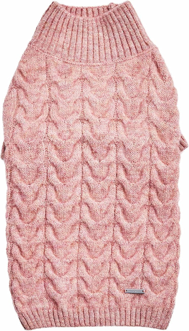 Blueberry Pet Classic Fuzzy Textured Knit Pullover Turtle-Neck Dog Sweater in Rainbow Pink, Back Length 16", Pack of 1 Clothes for Dogs