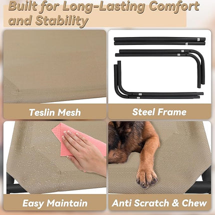 PHYEX Heavy Duty Steel-Framed Portable Elevated Pet Bed, Elevated Cooling Pet Cot, 43.5" L x 25.5" W x 7.8" H(M, Brown)