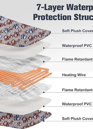 Cat Heating Pad, Waterproof Pet Heating Pad for Cats Dog Indoor, 11 Adjustable Temperature Cat Warming Bed Mat with Timer, Indoor Heated Bed with Chew Resistant Cord (S: 18'' L X 18W '')