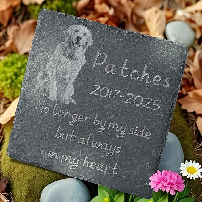 Pet Memorial Stone with Photo, Dog Memorial Gifts for Loss of Dog, Personalized Pet Memorial Gifts, Pet Loss Gift - Always in My Heart（Square）