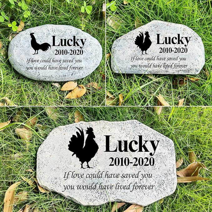 Zatanmulo Personalized Pet Memorial Stone, Garden Memorial Stone Personalized, Chicken Headstone, Cock Tombstone, Memorial Plaque Outdoor, Garden Stepping Stone (Chicken)