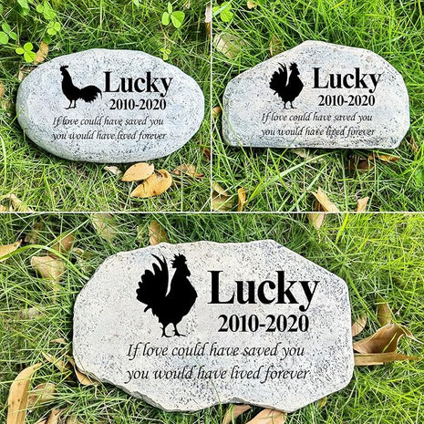 Zatanmulo Personalized Pet Memorial Stone, Garden Memorial Stone Personalized, Chicken Headstone, Cock Tombstone, Memorial Plaque Outdoor, Garden Stepping Stone (Chicken)