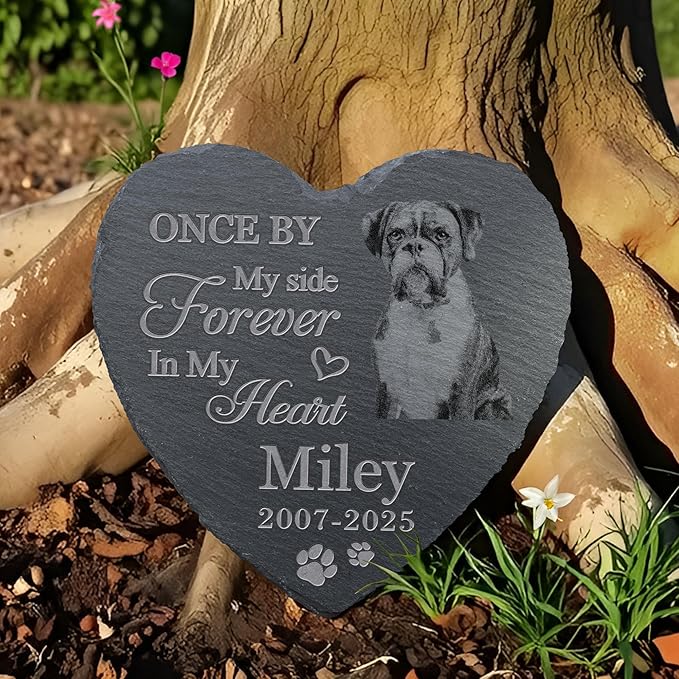Personalized Pet Memorial Stone, Dog Memorial Gifts, Pet Loss Sympathy Gift, in Memory of Dog Cat - in My Heart（Heart）