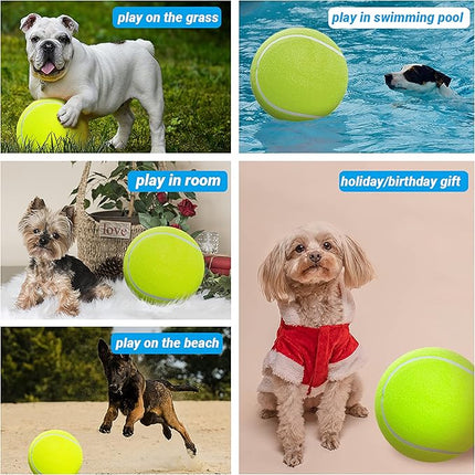 9.5" Large Dog Tennis Balls, 2 Pack Interactive Pet Toys for Playing Training Outdoor Indoor, Oversize Rubber Inflatable Dog Ball with Pump & Needle for Small Medium Large Dogs