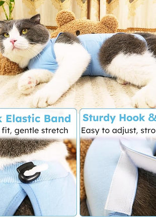 Cat Surgery Recovery Suit, Recovery Suit for Female Male Cats, Cat Onesie After Surgery Spay Neuter, Anti-Licking Kitten Surgical Clothes, Bodysuit for Abdominal Wounds Skin Disease Blue M
