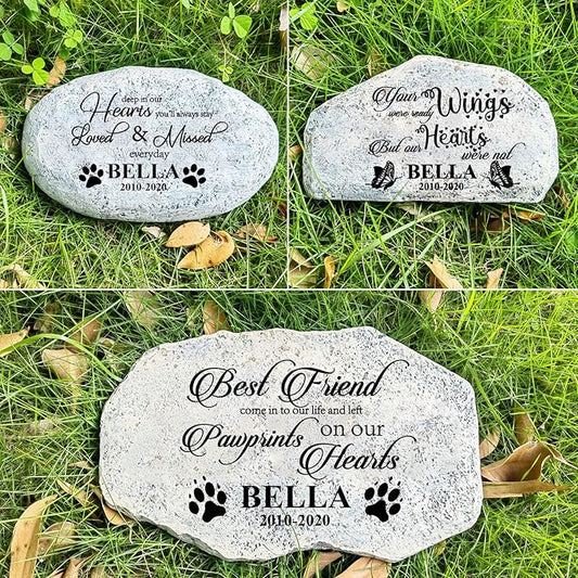 Zatanmulo Personalized Pet Memorial Stone, Garden Memorial Stone Personalized, Dog Headstone, Cat Tombstone, Memorial Plaque Outdoor, Garden Stepping Stone (Memorial Words)