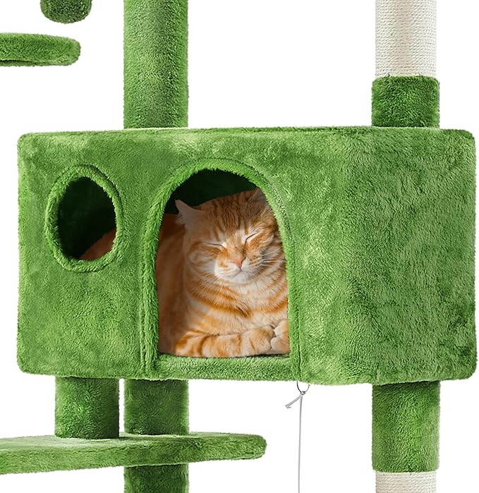 Yaheetech 62in Cat Tree Tower for Indoor Cats, Furniture w/Double Condo, Scratching Posts, Multiple Platforms and Balls for Kittens, Green