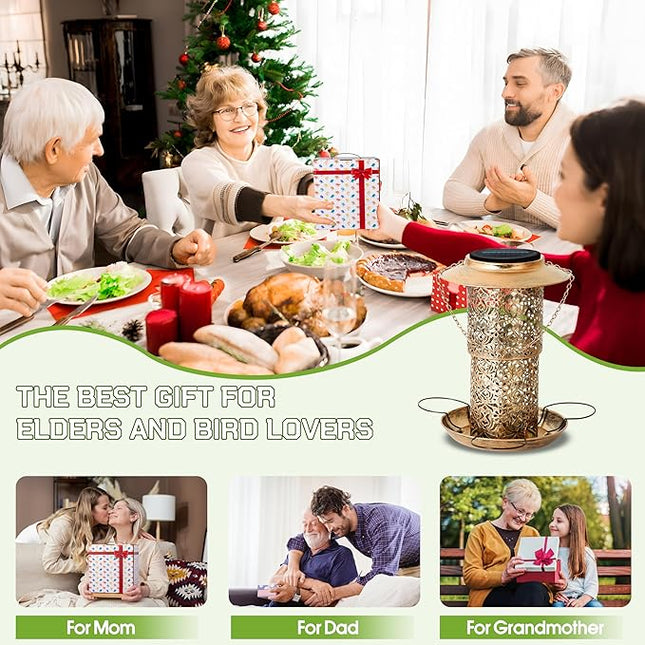 XDW-GIFTS Bird Feeder for Outdoors Solar Hanging Bird Feeder Bird House with Cardinal Feeder Large Capacity Metal Wild Bird Feeder for Garden Decor Unique Gifts & Patio Decor (Bronze, 10.5 INCH)