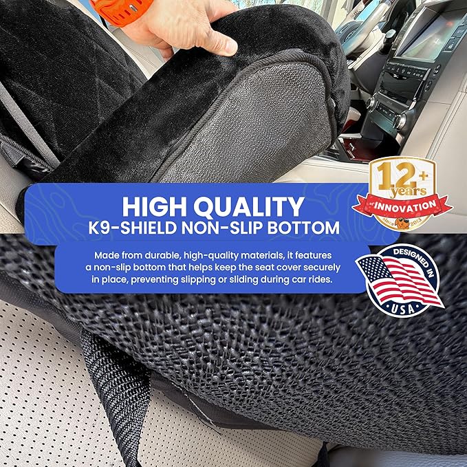 4Knines Dog Car Seat – Plush Travel Bed for SUVs, Trucks & Sedans – Comfortable, Supportive & Secure Ride for Small and Medium Dogs – Washable, Non-Slip Bottom, UV-Resistant Straps & Clips - Black