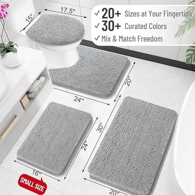 OLANLY Toilet Rugs U-Shaped 24x24, Extra Soft Absorbent Chenille Contour Bathroom Rugs for Toilet, Dry Quickly, Machine Washable, Non-Slip Bath Mat, Light Grey