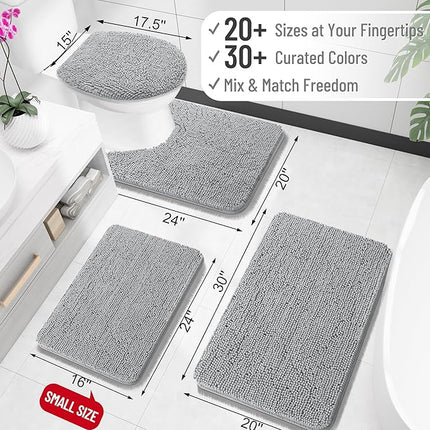 OLANLY Toilet Rugs U-Shaped 20x20, Extra Soft Absorbent Chenille Contour Bathroom Rugs for Toilet, Dry Quickly, Machine Washable, Non-Slip Bath Mat, Light Grey