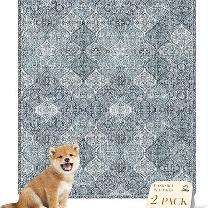 nunubaby Washable Pee Pads for Dogs, Stylish, Non-Slip and Leak-Proof Pee Pads. Reusable Potty Pads for Dogs for Crates and Floors.(Blue/Multi, 31" x36" )