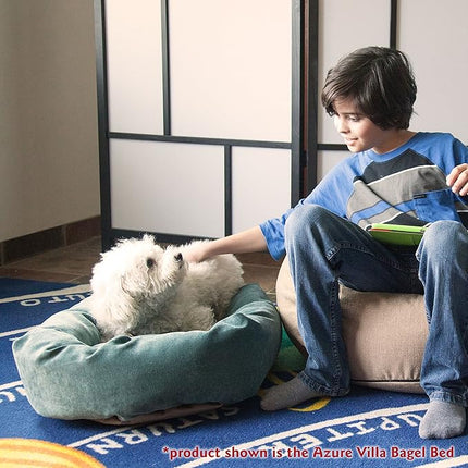 Majestic Pet 24 Inch Micro Velvet Calming Dog Bed Washable – Cozy Soft Round Dog Bed with Spine for Head Support - Fluffy Donut Dog Bed 24x19x7 (inch) – Round Pet Bed Small – Marine