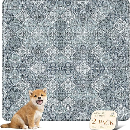 nunubaby Washable Pee Pads for Dogs, Stylish, Non-Slip and Leak-Proof Pee Pads. Reusable Potty Pads for Dogs for Crates and Floors.(Blue/Multi, 36" x36" )