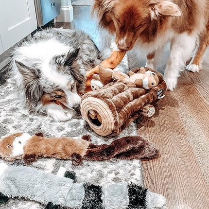 ZippyPaws Skinny Peltz - No Stuffing Dog Toy Pack to Keep Them Busy, for Medium and Large Dogs, Squeaky Pet Toys, Unstuffed Chew Toys, Soft Plush Variety Pack, Fox, Raccoon, and Squirrel - 18"