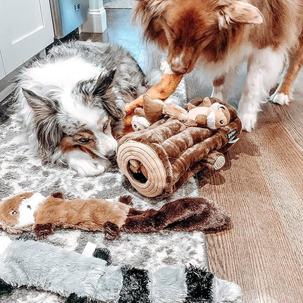ZippyPaws Burrow- Interactive Dog & Puppy Toys for Boredom, Stimulating Pet Products to Keep them Busy, Hide & Seek Plush Dog Puzzles, Squeaky Toy for Enrichment, For Small & Medium Dogs- Chipmunk Log