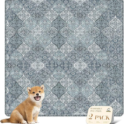 nunubaby Washable Pee Pads for Dogs, Stylish, Non-Slip and Leak-Proof Pee Pads. Reusable Potty Pads for Dogs for Crates and Floors.(Blue/Multi, 48" x48" )