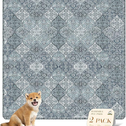 nunubaby Washable Pee Pads for Dogs, Stylish, Non-Slip and Leak-Proof Pee Pads. Reusable Potty Pads for Dogs for Crates and Floors.(Blue/Multi, 54" x54" )