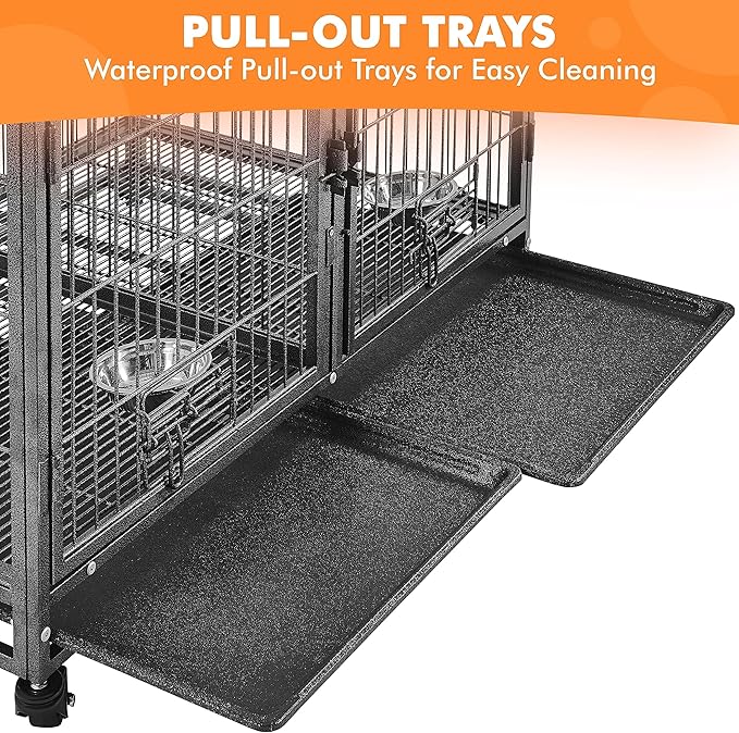 Yaheetech Stackable Dog Crate with Divider 43'' Rolling Heavy Duty Dog Cage with Open Top/ 2 Removable Trays for Small/Medium Dog, Double Story