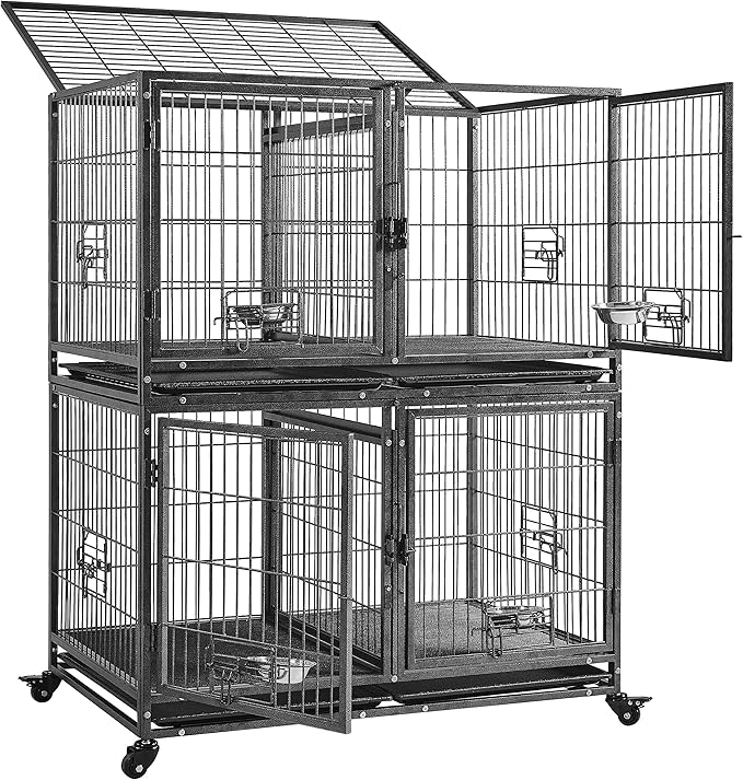 Yaheetech 42'' Stackable Dog Crate w/Divider Heavy Duty Dog Cage with Open Top/2 Removable Trays Rolling Pet Cage for Small/Medium Dogs 2 pcs
