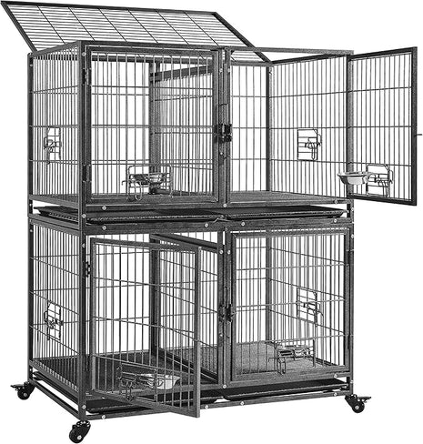 Yaheetech Stackable Dog Crate with Divider 43'' Rolling Heavy Duty Dog Cage with Open Top/ 2 Removable Trays for Small/Medium Dog, Double Story