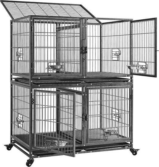Yaheetech Stackable Dog Crate with Divider 43'' Rolling Heavy Duty Dog Cage with Open Top/ 2 Removable Trays for Small/Medium Dog, Double Story