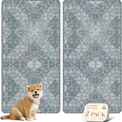 nunubaby Washable Pee Pads for Dogs, Stylish, Non-Slip and Leak-Proof Pee Pads. Reusable Potty Pads for Dogs for Crates and Floors.(Blue/Multi, 24" x48" )