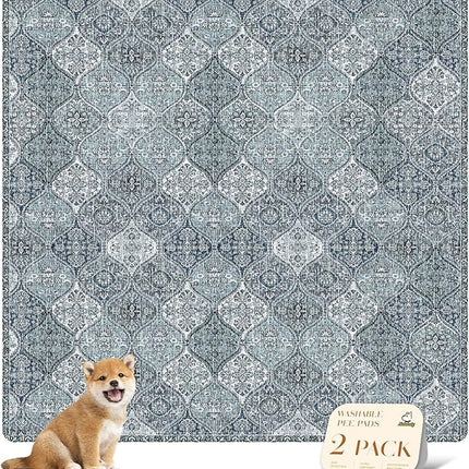 nunubaby 2PACK Washable Pee Pads for Dogs, Stylish, Non-Slip and Leak-Proof Pee Pads. Reusable Potty Pads for Dogs for Crates and Floors.(Blue/Multi, 72" x72")