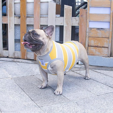 iChoue English Bulldog T Shirts 100% Cotton Striped Clothes for Medium Dogs Tank Tops Vest Large French Frenchie Pug Boston Terrier Pitbull Summer Yellow Stripes - XL
