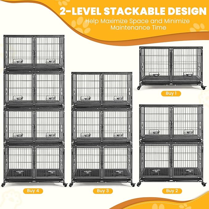 Yaheetech Stackable Dog Crate with Divider 43'' Rolling Heavy Duty Dog Cage with Open Top/ 2 Removable Trays for Small/Medium Dog