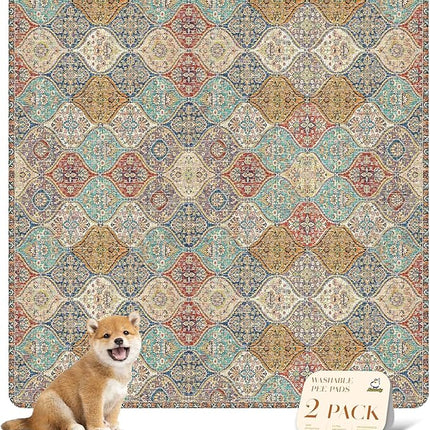 nunubaby Washable Pee Pads for Dogs, Stylish, Non-Slip and Leak-Proof Pee Pads. Reusable Potty Pads for Dogs for Crates and Floors.(Cream/Multi, 54" x54" )