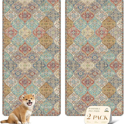 nunubaby Washable Pee Pads for Dogs, Stylish, Non-Slip and Leak-Proof Pee Pads. Reusable Potty Pads for Dogs for Crates and Floors.(Cream/Multi, 36" x72" )