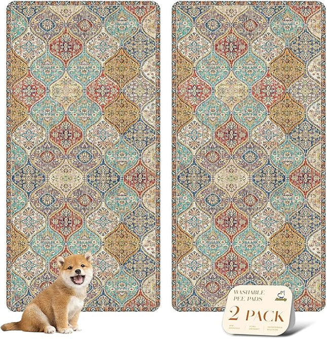 nunubaby Washable Pee Pads for Dogs, Stylish, Non-Slip and Leak-Proof Pee Pads. Reusable Potty Pads for Dogs for Crates and Floors.(Cream/Multi, 36" x72" )