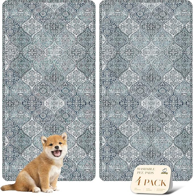 nunubaby 4PACK Washable Pee Pads for Dogs, Stylish, Non-Slip and Leak-Proof Pee Pads. Reusable Potty Pads for Dogs for Crates and Floors.(Blue/Multi, 24" x48" )