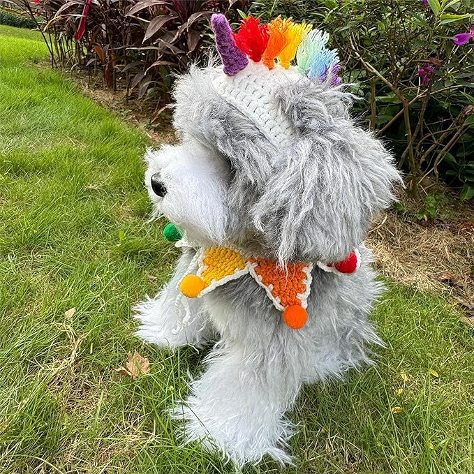 Cat Costume,Unicorn Handmade Knitted Dog Costume,Rainbow Dog Outfit,Cat Birthday Clothes