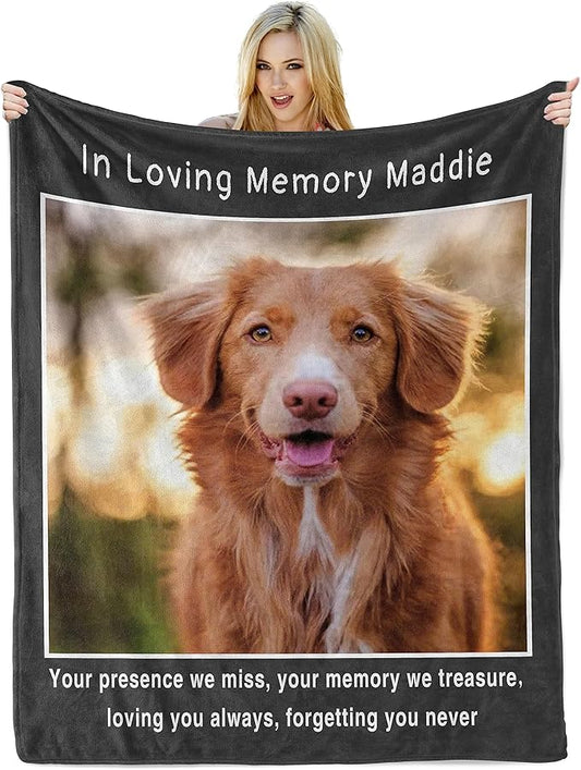 Custom Blankets with Photos, Dog Memorial Gifts for Loss of Dog, Personalized Blanket with Pet Name, Bereavement Gift for Loss of Dogs, Pet Memorial Gifts for Cat