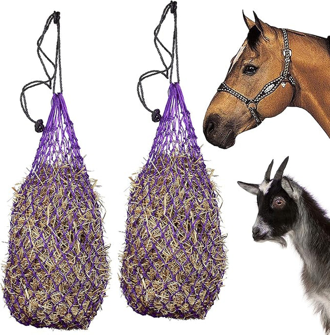 Majestic Ally 2 pcs Ultra Slow Feed 1.5"x1.5" Holes 40” Hay Net for Horses and livestocks (Purple)
